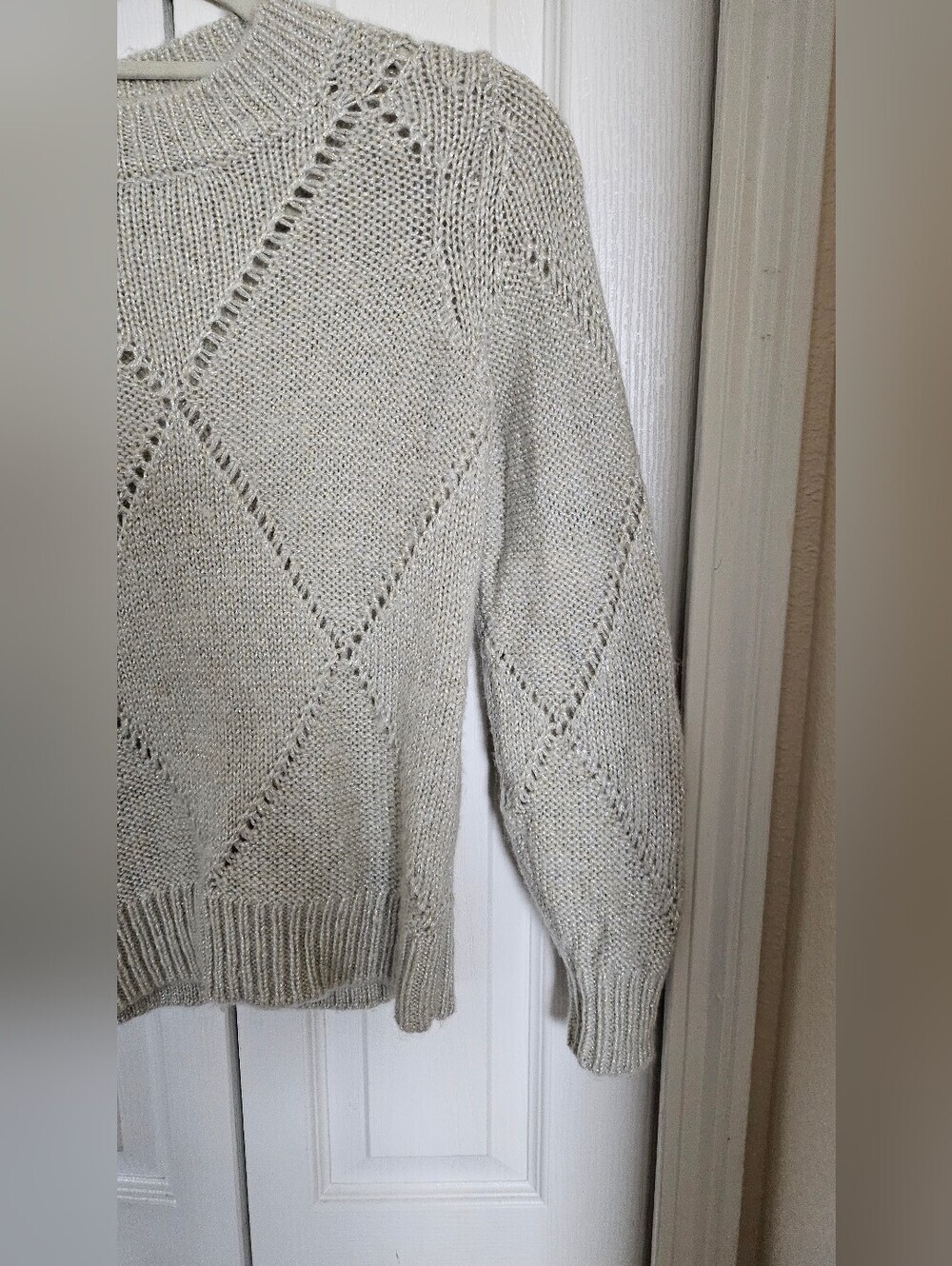 Tommy Bahama Womens XXS Ivory Metallic Knit Sweater Diamond Pattern Pullover. - Picture 5 of 8